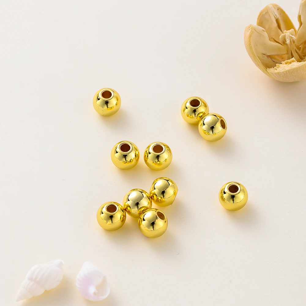 2-6mm 14k/18k Gold Plated Smooth Round Ball Brass Beads Loose Spacer Beads For DIY Jewelry Making Necklace Wholesale Findings