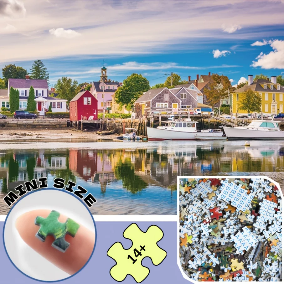 

1000 шт. мини-пазл-рыбацкая домашняя бумажная пазл, 14,96x10,24 дюйма, яркая прибрежная сцена, идеально подходит для Рождества