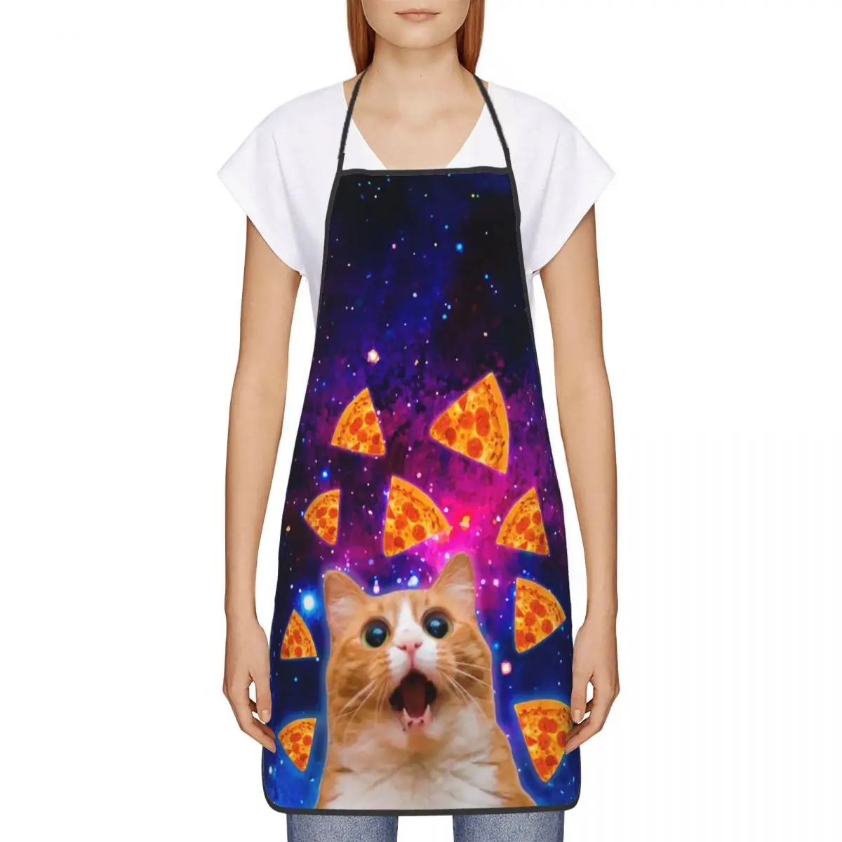 Funny Funny Pizza Cat Bib Apron Men Women Unisex Kitchen Chef Kitten Lover Tablier Cuisine for Cooking Baking Gardening