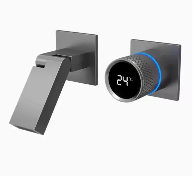 

Modern Single Hole Brass Faucet Bathroom Light Emitting Diode Display Folding Nozzle Wall Mounted Classic Design