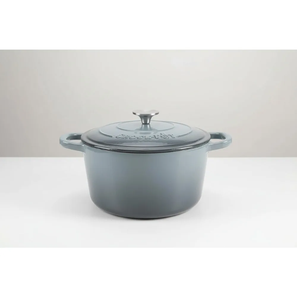 

5-Quart Enameled Cast Iron Dutch Oven - Slate Gray, Heavy-Duty Cookware for Slow Cooking, Roasting, Baking