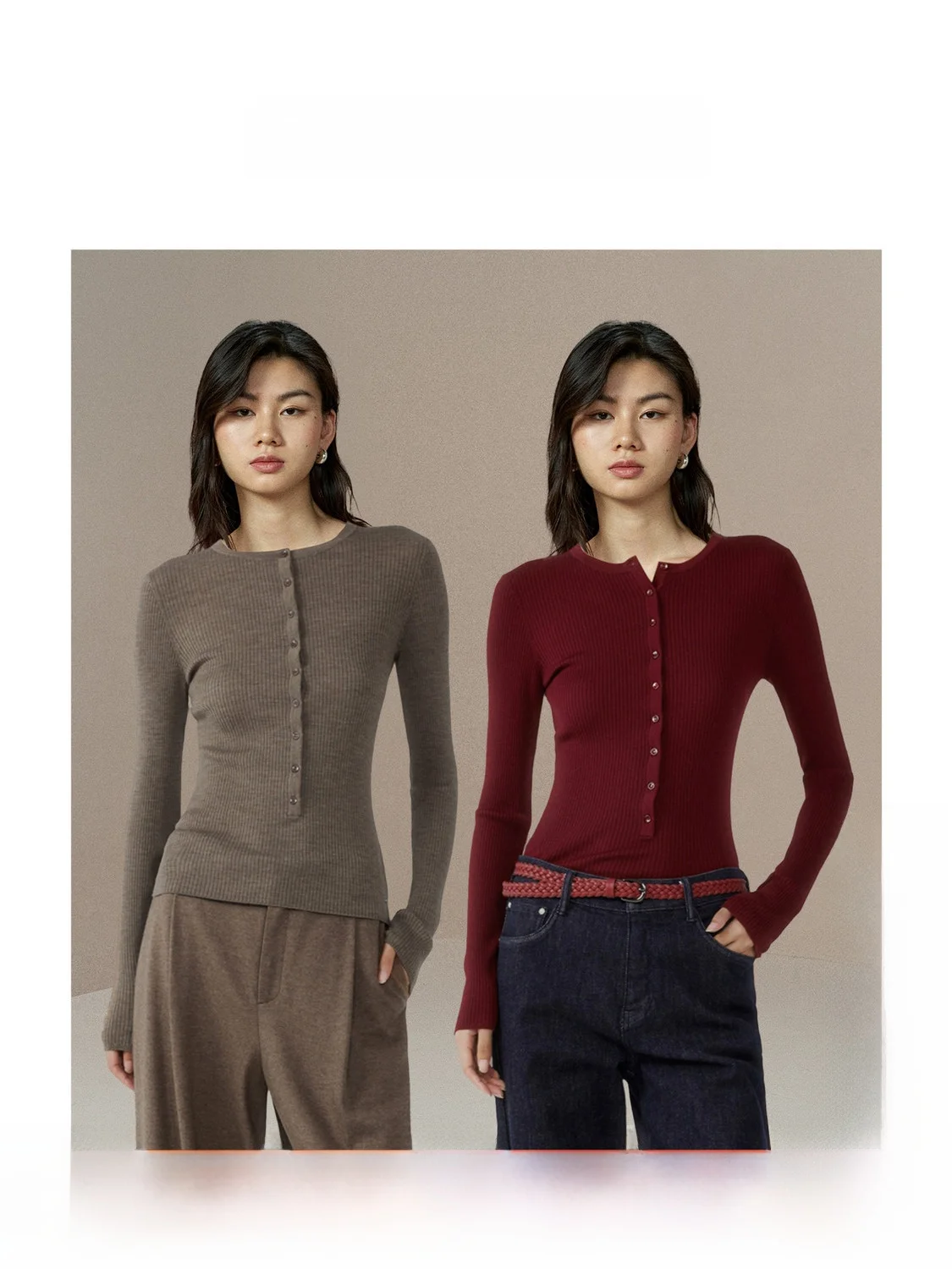 

ZhiZhi Vintage Style Slim Fit Knitted Woolen Top Henry Collar Versatile Casual Long Sleeve Women's Fashion for All Seasons