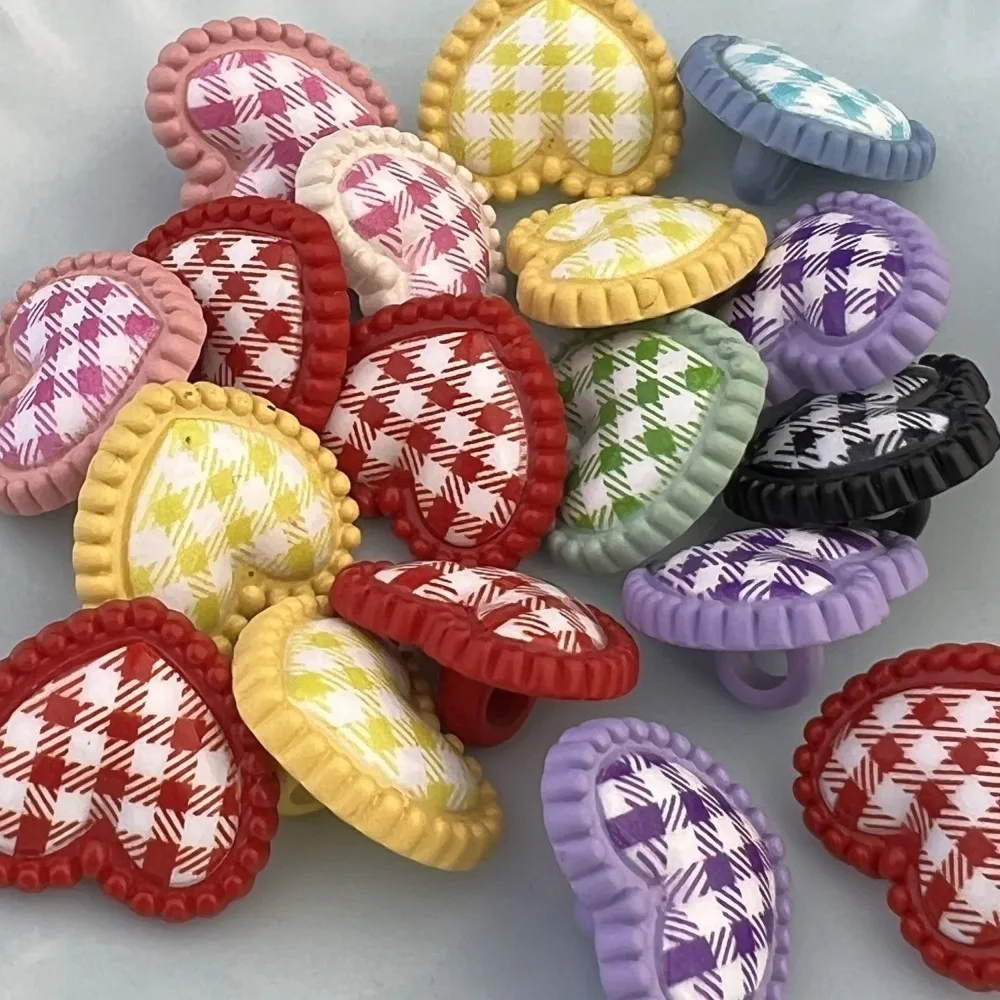 

50Pcs New Color Love Plaid High-foot Buttons, DIY Baby Clothes, Hand Account Accessories, Girls Sweater Cardigan Buttons