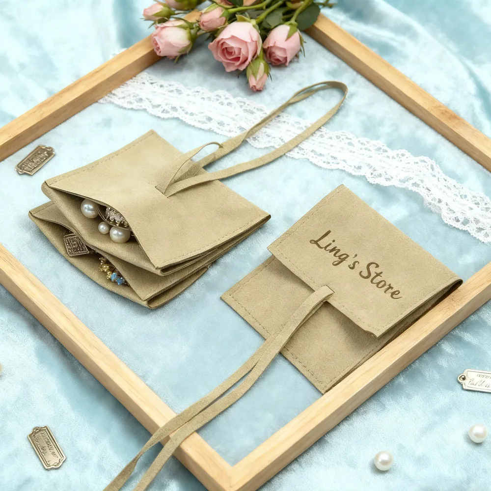 

50Pcs Custom Logo Army green Jewelry Gift Bag Personalized Name Ring Earrings Bracelet Pendant Separately Storage Display Pouch