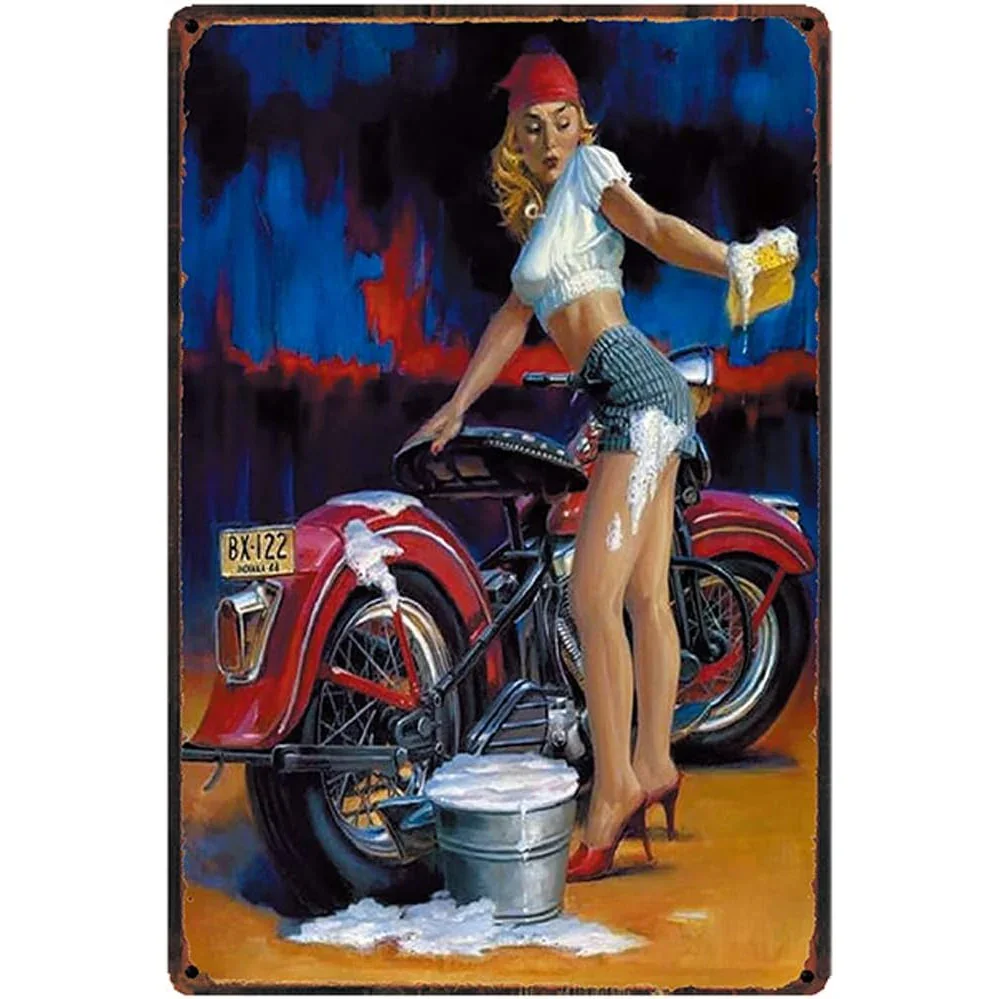 Metal Signs Pinup Spark Plugs Wall Decoration Plaque Vintage Art Poster Iron Painting for Man Cave Home Cafe Garage Club Bar