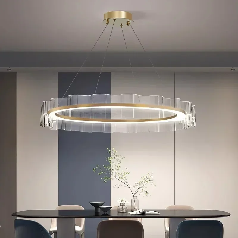 Modern Nordic Salon Chandeliers Aluminum Circular Acrylic Led Lamp Living Room Dining for Bedroom Home Decoration Pendant Light