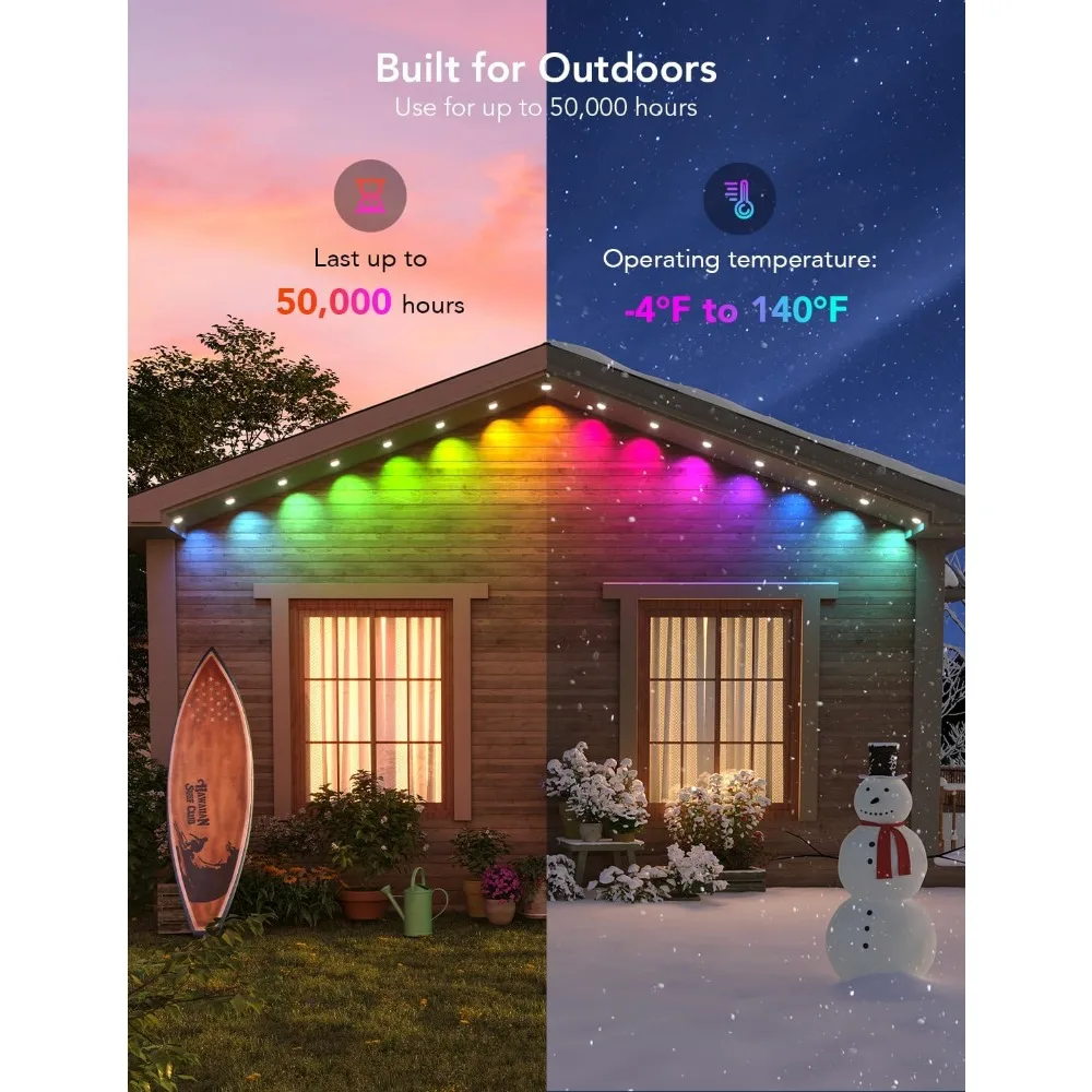 Permanent Outdoor Lights, Smart RGBIC Outdoor Lights with 75 Scene Modes, 150ft with 108 LED Christmas Lights, White