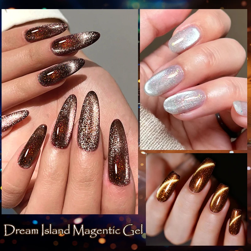 7 pçs ilha dos sonhos gato gel magnético unha polonês conjunto auroras glitter semi permanente embeber fora uv led gel verniz diy suprimentos de unhas
