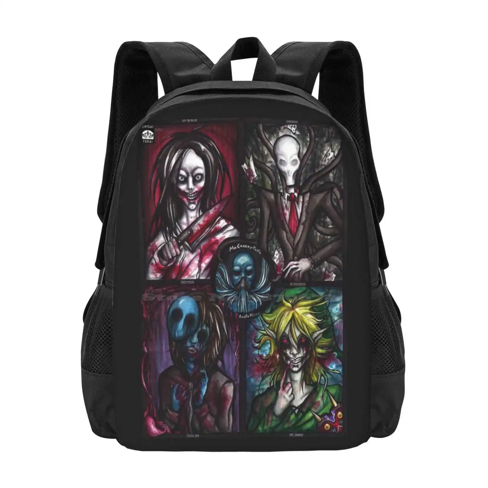 Creepypasta Pattern Design Bag Student's Backpack Creepypasta Horror Slenderman Jeff The Killer Eyeless Jack Ben Drowned Ghost