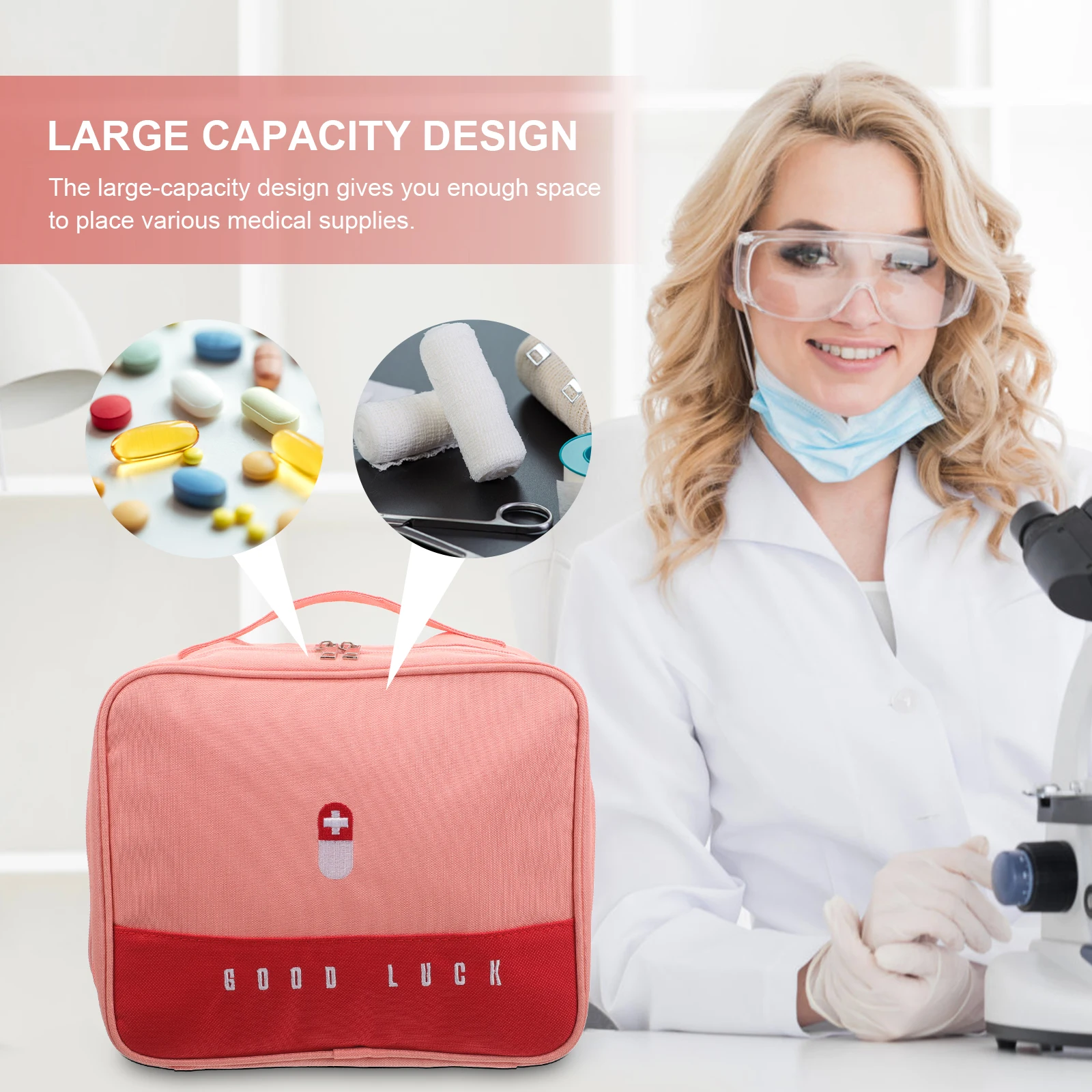 

H held Large Aid Bag Empty Medicine Storage Portable Travel Kits Household Pouch Sturdy Material Zipper Closure Fully