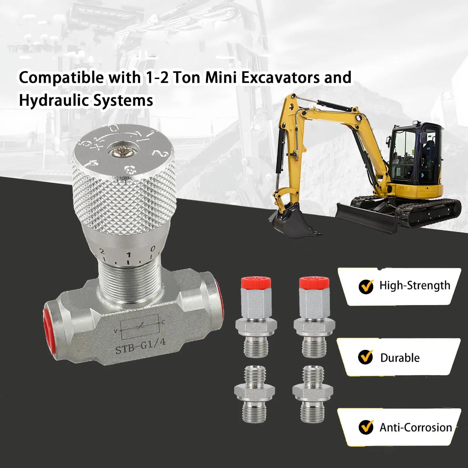 G1/4 Two Way Throttle Valve For 0.8 To 2 Ton Excavator Hydraulic System Flow Control 30L/min 40MPa Regulator For EngineeringTool
