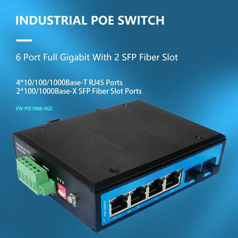 

EWIND Industrial POE Switch 6 Ports 10/100/1000M Gigabit Uplink Managed Network Switch Ethernet Switch for Outdoor Industrial
