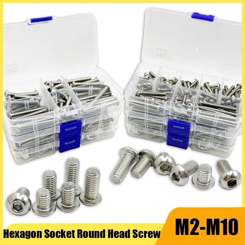 304 Stainless Steel Hexagon Hex Socket Head Button Allen Screw Set M2 M2.5 M3 M4 M5 M6 M8 M10 Allen Hex Socket Button Head Screw