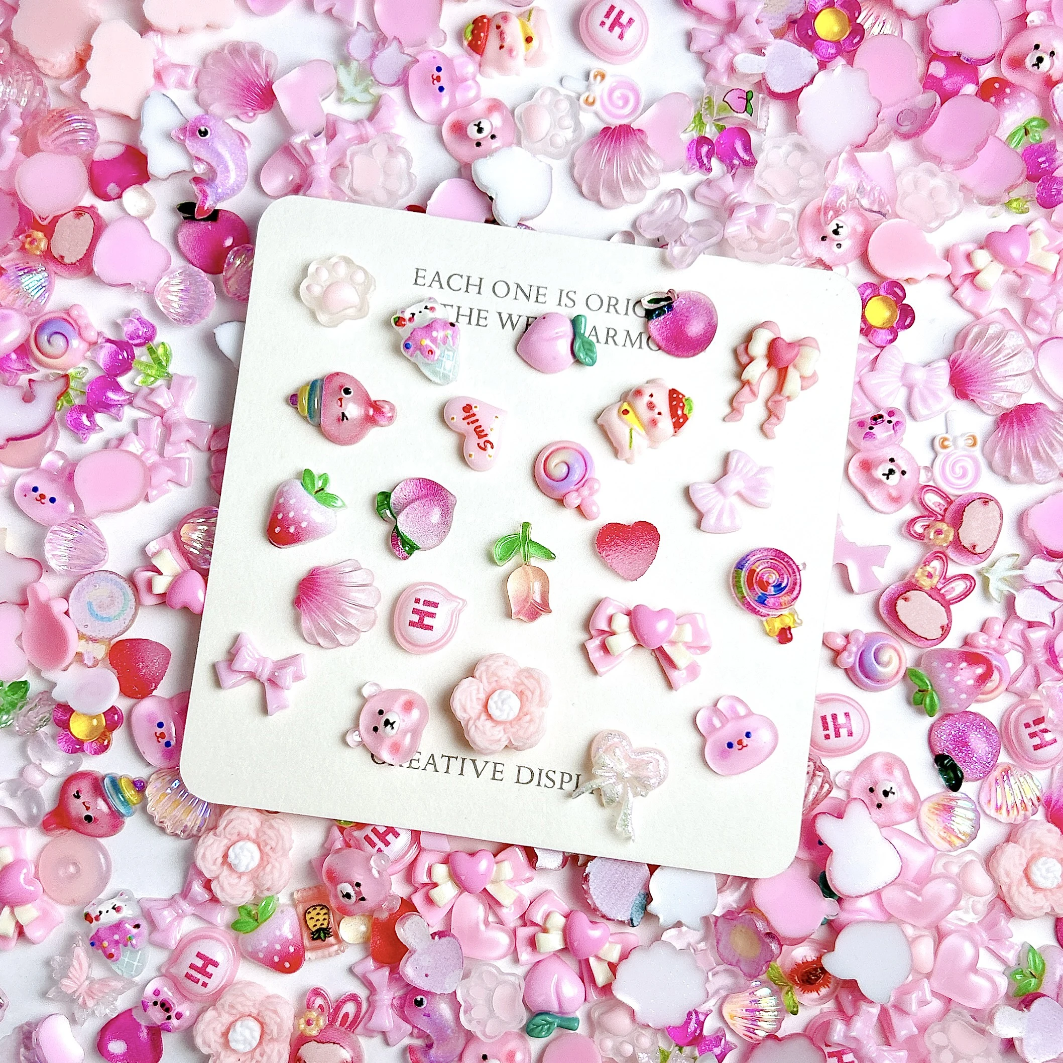 30個入り ランダムミックス ピンクシリーズ リボン ピーチ レジン ネイルチャーム 3D クリエイティブ スイートフラワー ロリポップ ミックス ネイルアートデコレーション DIY用