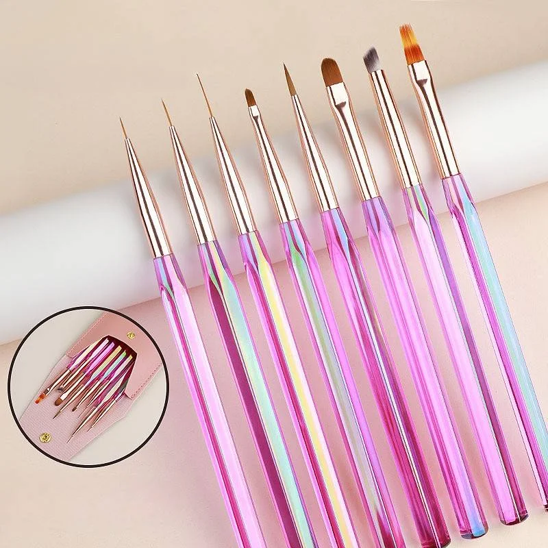 

All-in-One 8pcs Nail Art Brushes Kit, Includes Liner & Blending Brushes for Gel Polish, for Beginners & Pros