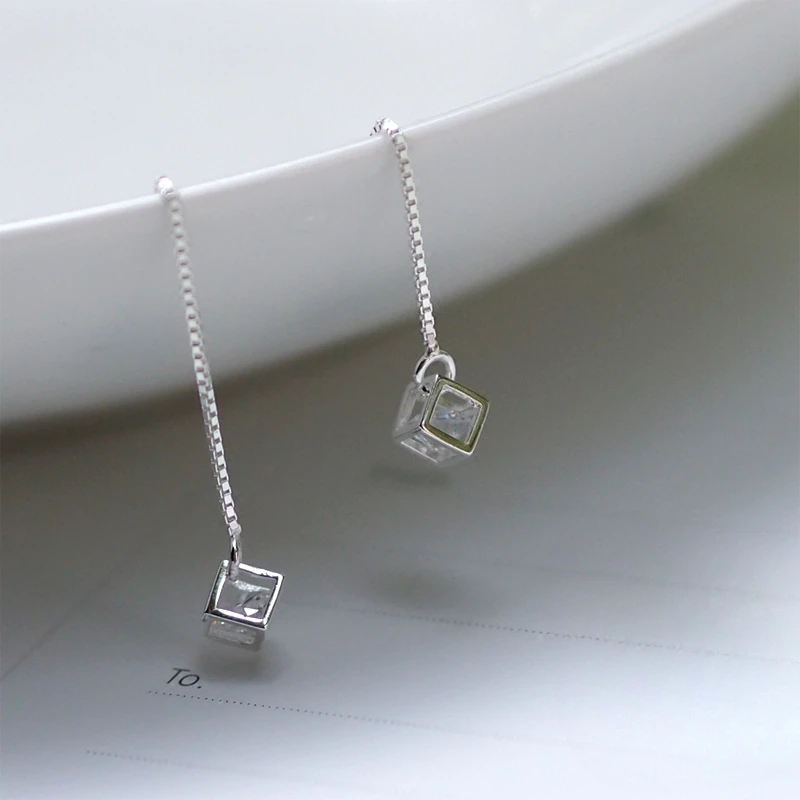 Hot Sale 925 Sterling Silver Zirconia Earrings Korean Version Fashionable Exquisite Square Geometric Elegant Earrings for Women