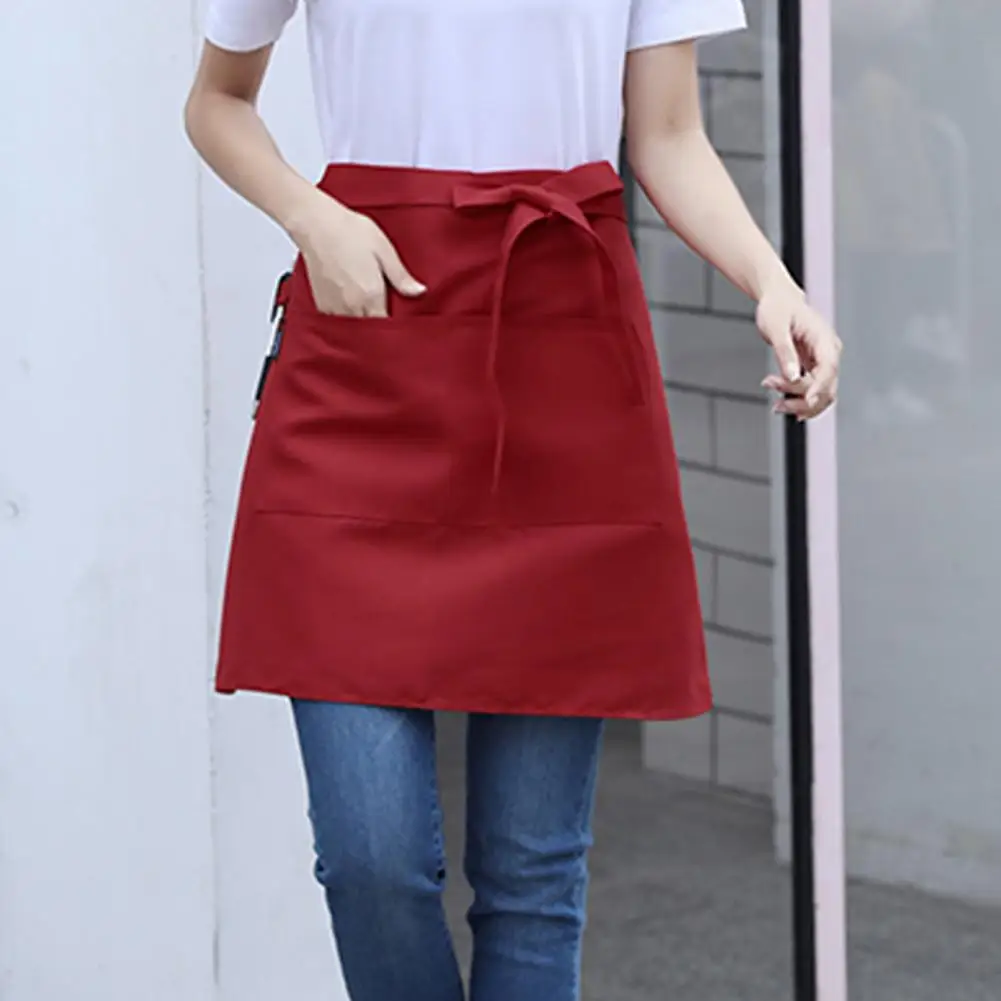 Unisex Half Apron with 2 Pockets Waterproof Waitress Chef Waist Apron Kitchen Utility Apron Restaurant Cafe Lace-up Short Apron