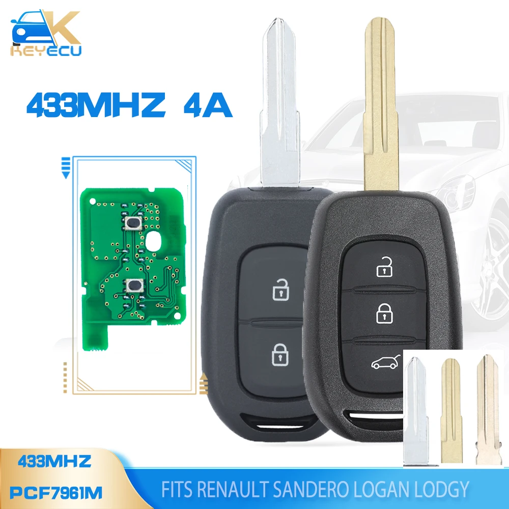 

KEYECU 433MHZ PCF7961M 4A Chip Remote Key 2B /3 Button Fob for Renault Sandero Logan Lodgy Dokker Dacia Duster 2012-2020