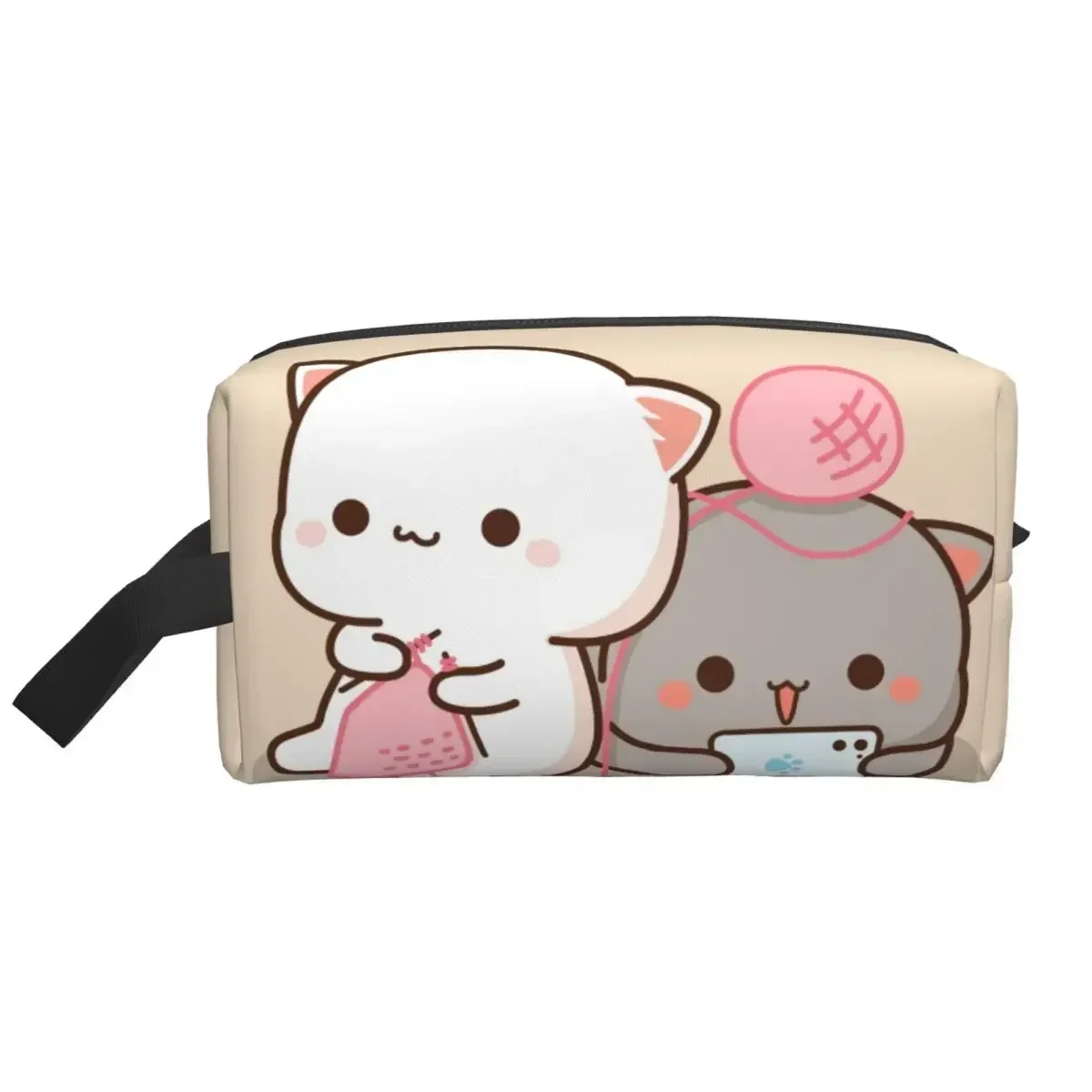 Custom Cartoon Couple Peach And Goma Mochi Cat Travel Toiletry Bag for Women Cosmetic Makeup Organizer Beauty Storage Dopp Kit