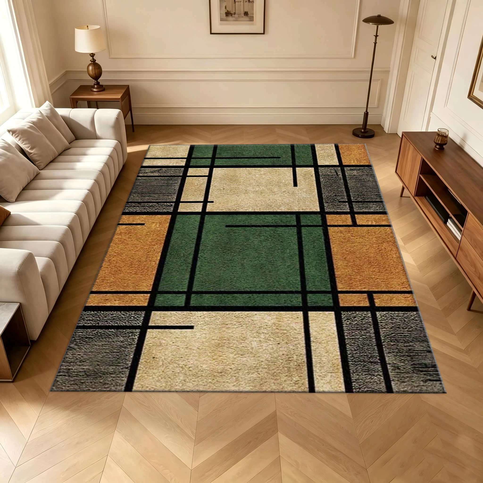 Color-Blocked Grid Geometric Carpet Mondrian Style Carpet Modern Minimalist Living Room Carpet