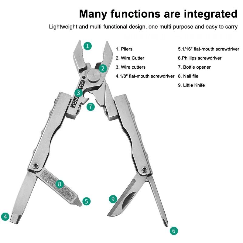 Outdoor Steel Pocket Multi Tool Portable Multifunctional Knife Pliers Tools Wild Screwdriver Wire Cutters Opener Nail File