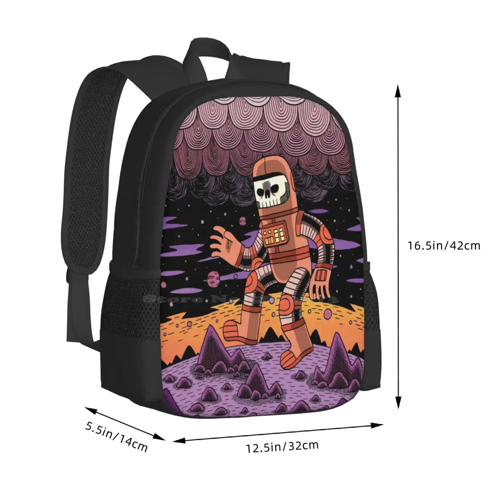 Orbit School Bags Travel Laptop Backpack Astronaut Spaceman Cosmic Undead Zombie Skeleton Doom Death Grim Reaper Cloud Stars