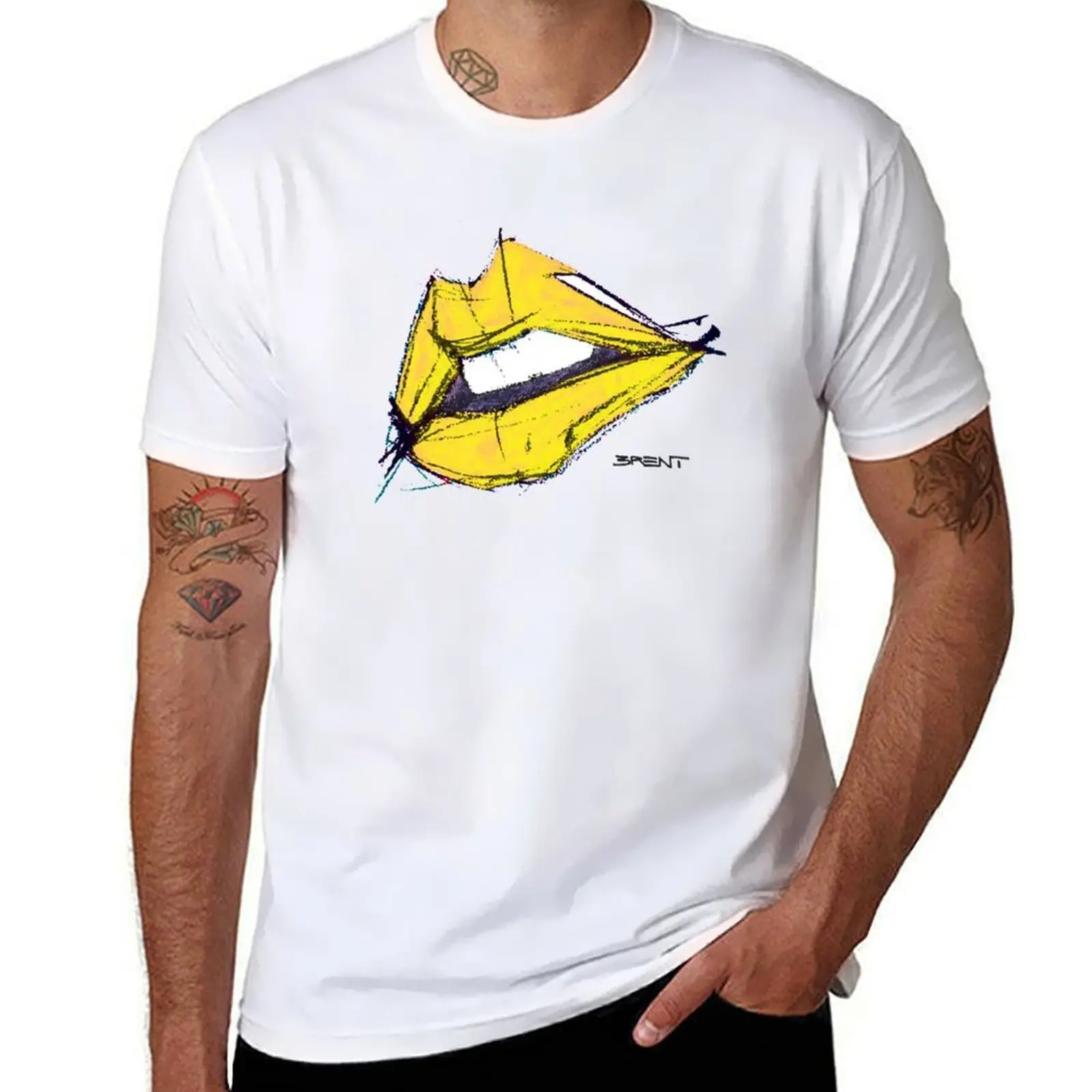 

yellow lips T-Shirt t shirt man casual man t shirt luxury T-Shirt