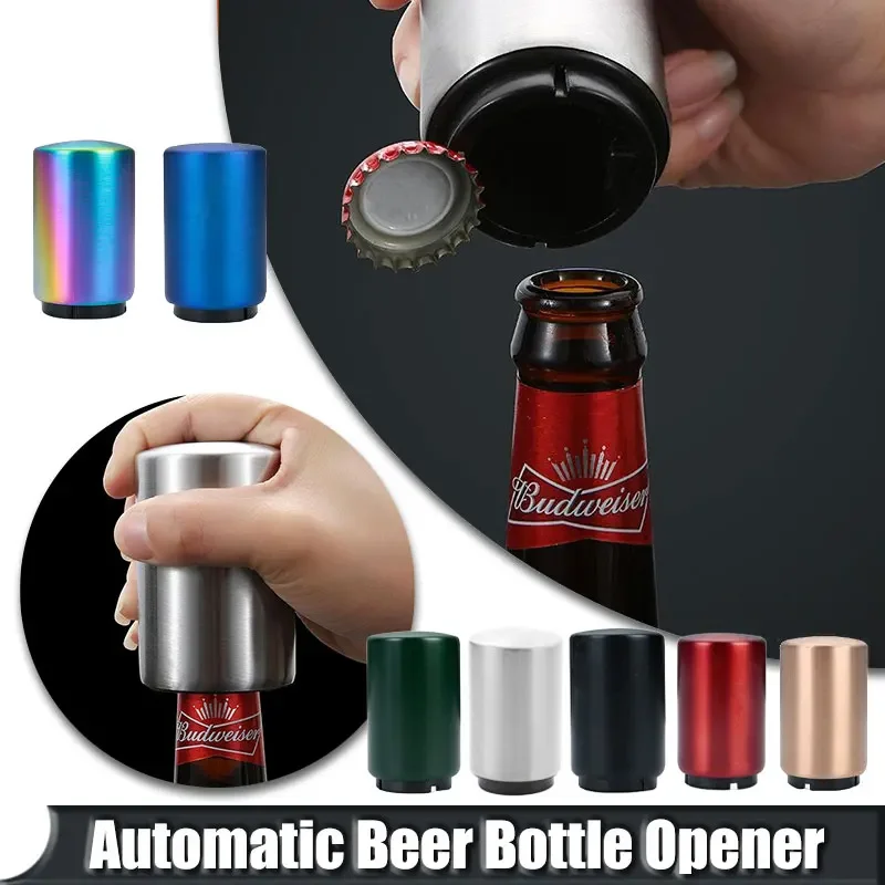 

Stainless Steel Automatic Beer Bottle Opener Magnet Push Down Bottle Opener Beer Soda Supplies Kitchen Gadget Bar Accessories