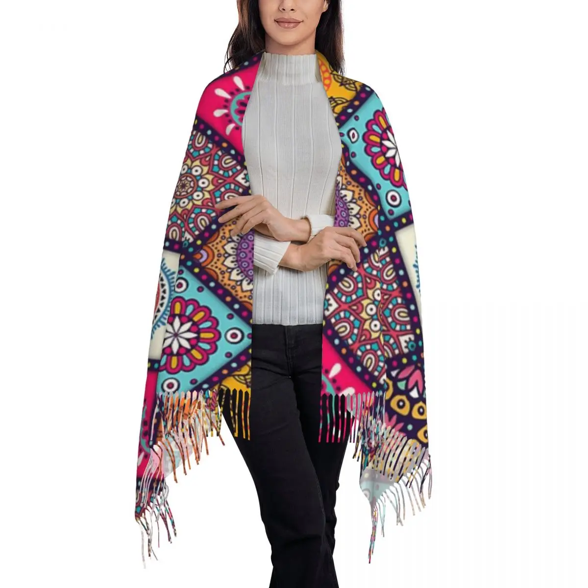 Indian Mandala Bohemian Scarf Tassel Scarves Women Soft Warm Shawls and Wraps Large Fall Winter Shawl Wrap