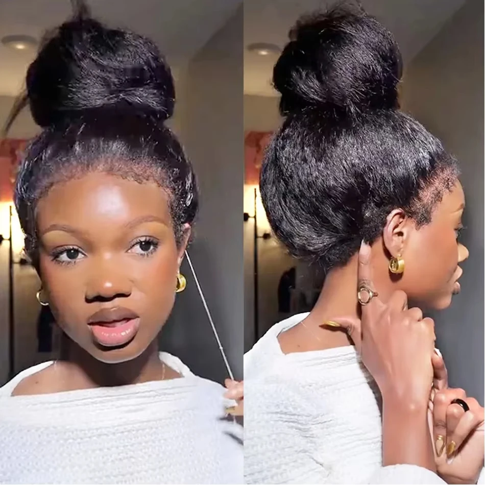 

Invisible Strap 360 Full Hd Lace Glueless Wig Kinky Straight Human Hair Wig Lace Frontal Wig Drawstring 360 Frontal Wig 38 Inch