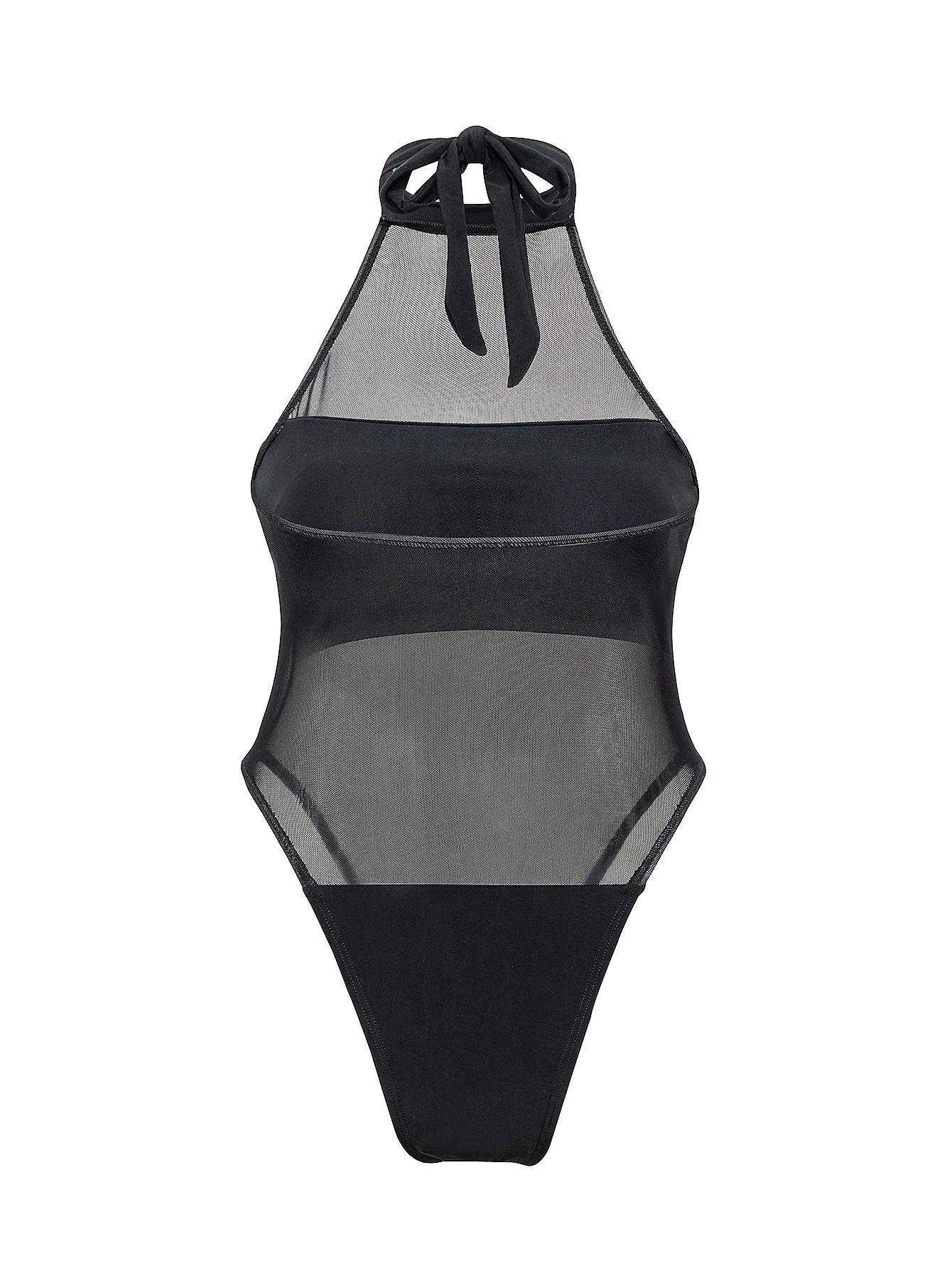 2025 New Sexy Black One Piece Swimsuit for Women Halter Neck Mesh Bikini Push Up Bathing Suit Beach Vacatoon Swimwear