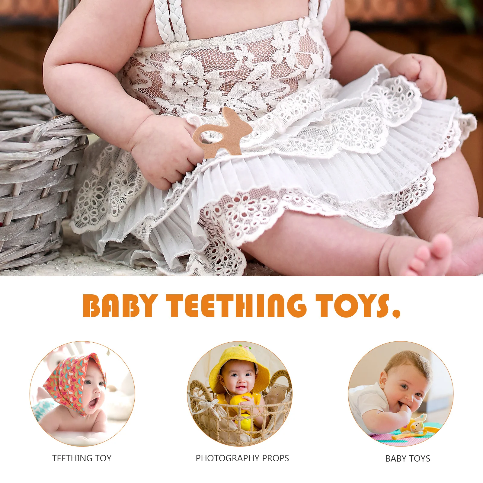 9Pcs Beech Wood Animal for Babies Smooth Natural Infant Teethers Chewable Baby Toddler Soothers