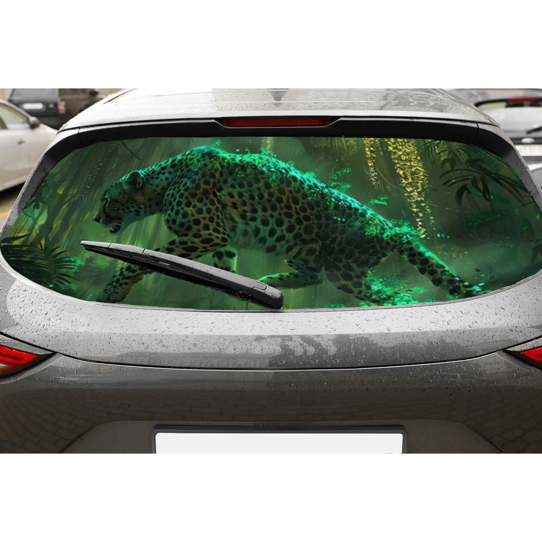 

Neon Cheetah on Jungle Branch Car Rear Window Vinyl Wraps, Waterproof Self-adhesive Car Vinyl Wraps, Surface Protection, Persona