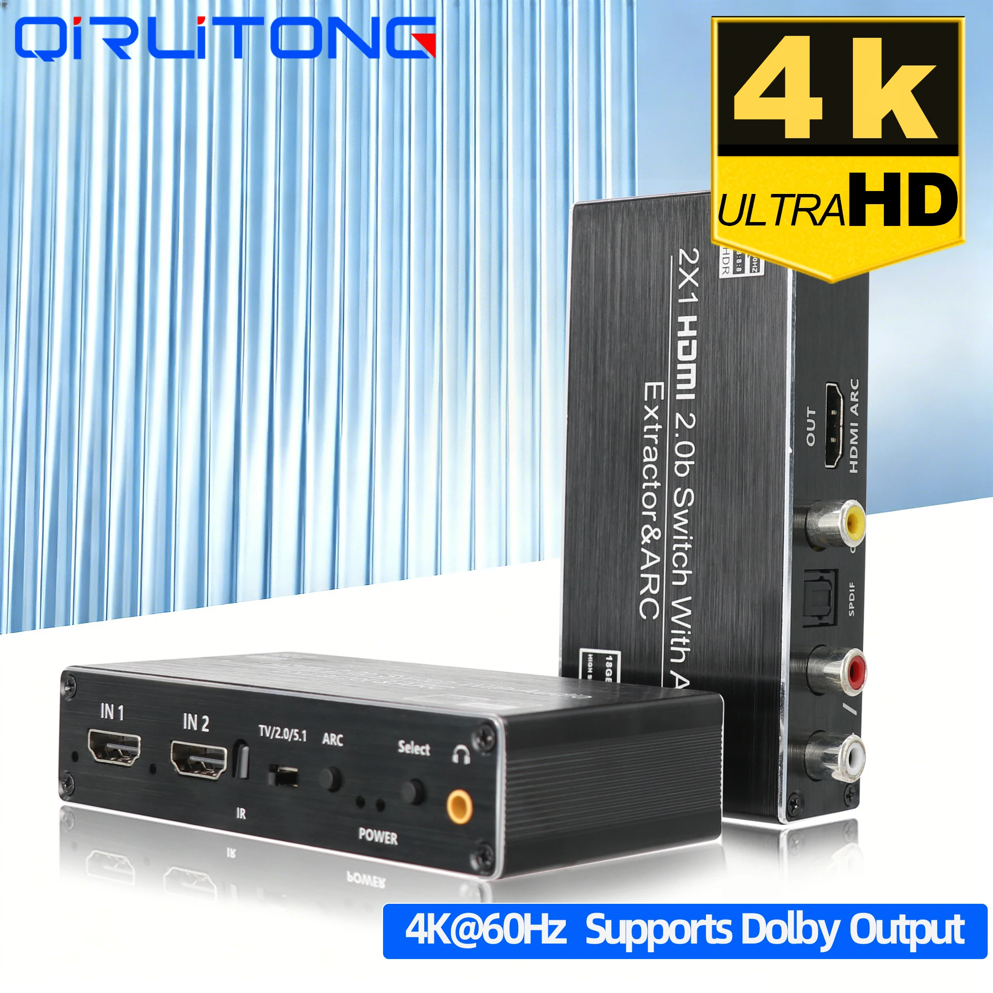 4K HDMI Switcher 2 in 1 out Audio Extractor HDMI ARC Audio Switch 2x1 Selector with R/L+Toslink SPDIF+COAXIAL Audio out Adapter