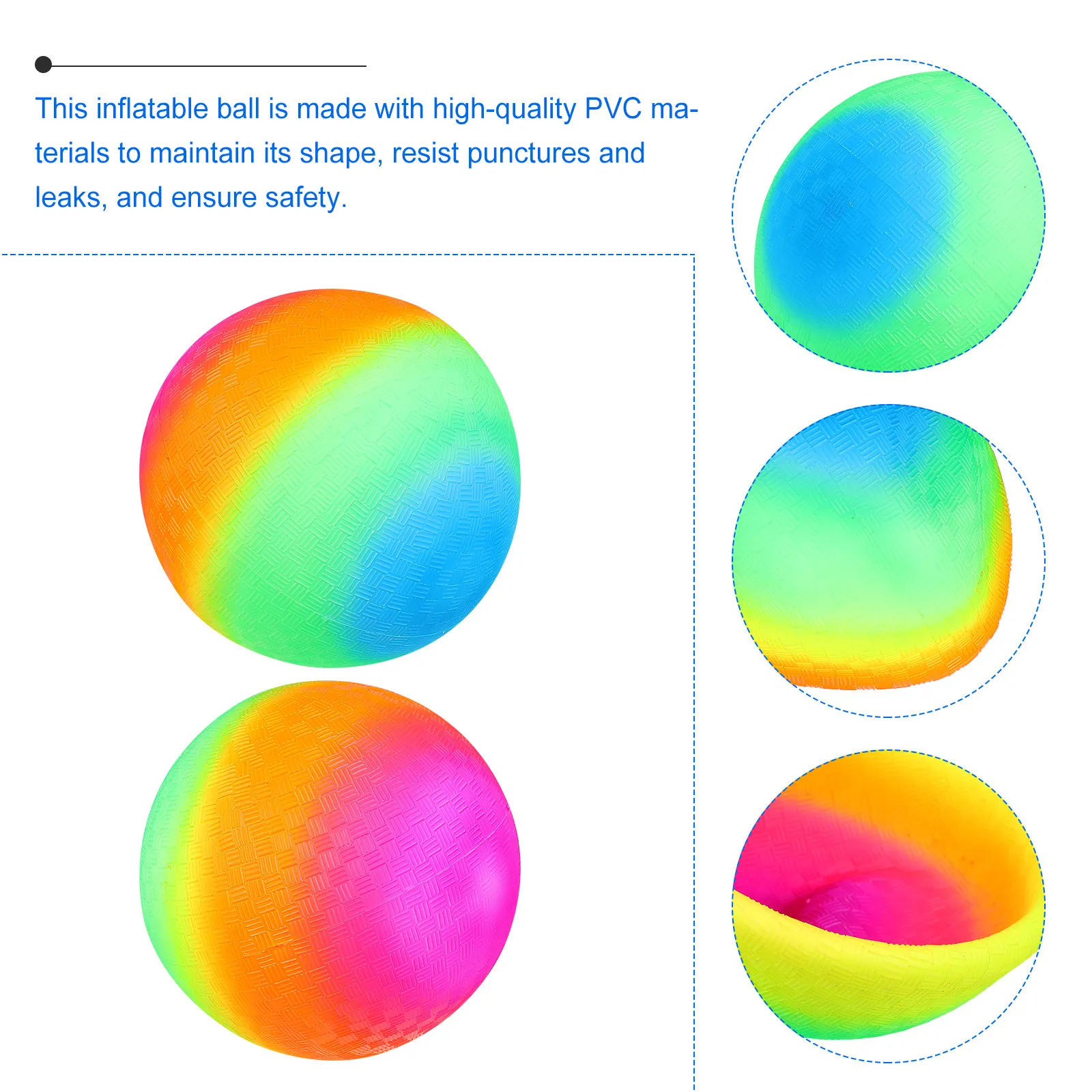 

2Pcs PVC Playground Ball 13Cm Inflatable Rainbow Color Bounce Play Ball Recreation Handball for Beach