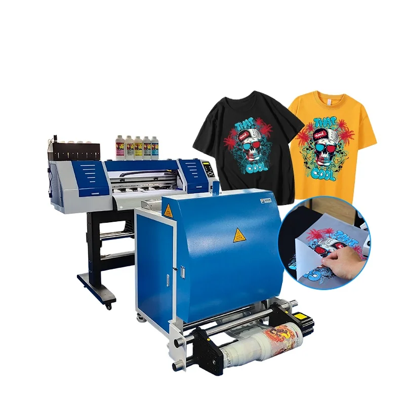 Fcolor-impresora de transferencia de calor Digital de alta velocidad i3200, doble cabezal, 60cm, DTF, con máquina agitadora de polvo para impresión de camisetas