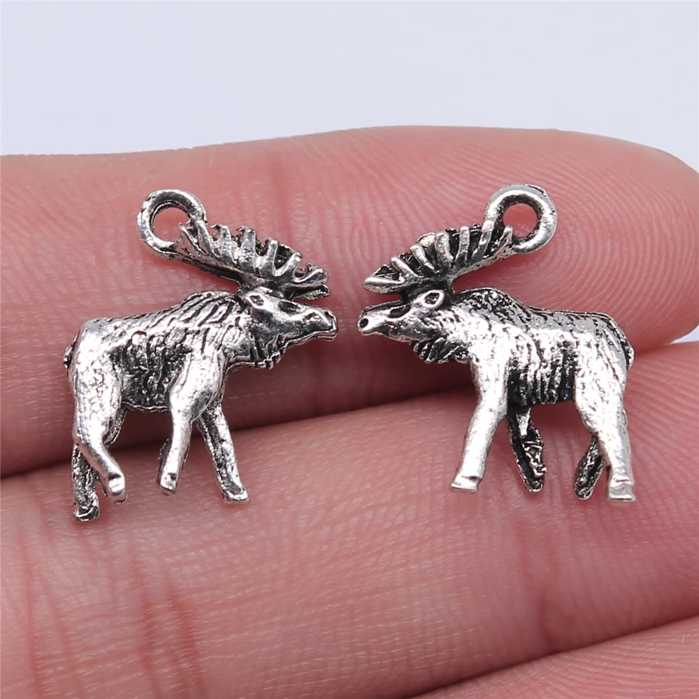 WYSIWYG 5pcs 18x16mm Animal Moose Charm Pendants Antique Silver Color Dinosaur Pendants Charms For Jewelry Making