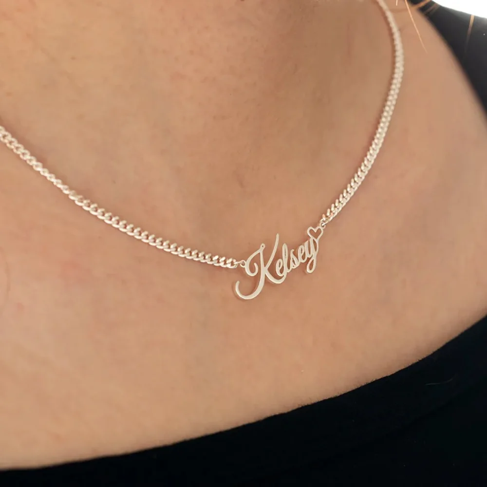 Collar de amor con nombre personalizado para mujeres y hombres, cadena cubana de moda, joyería de acero inoxidable, regalo de cumpleaños exquisito