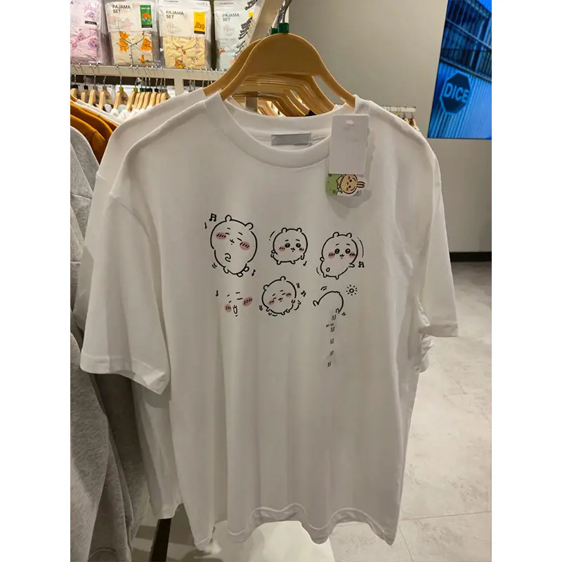 Chiikawa Usagi Ice Cream Double Sided T-shirt Front Back Cartoon Print White Cotton Tee Unisex Kawaii Casual Short Sleeve Shirt