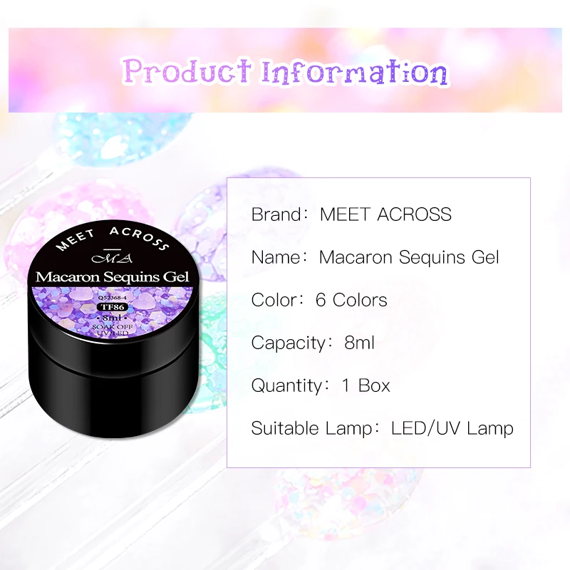 8ml Macaron Glitter Sequins Gel Nail Polish Soak Off UV Nail Gel Varnish Colorful All For Nail Manicure DIY Nail Art Design