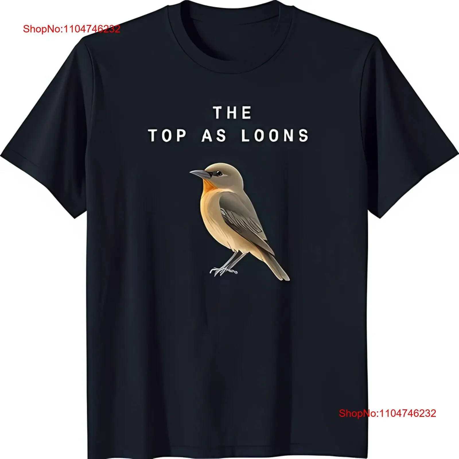 

Black T Shirt with Unique Bird Illustration 'The Top As Loons' vintage Washed designer clothes Casual Top For Everyday Wear