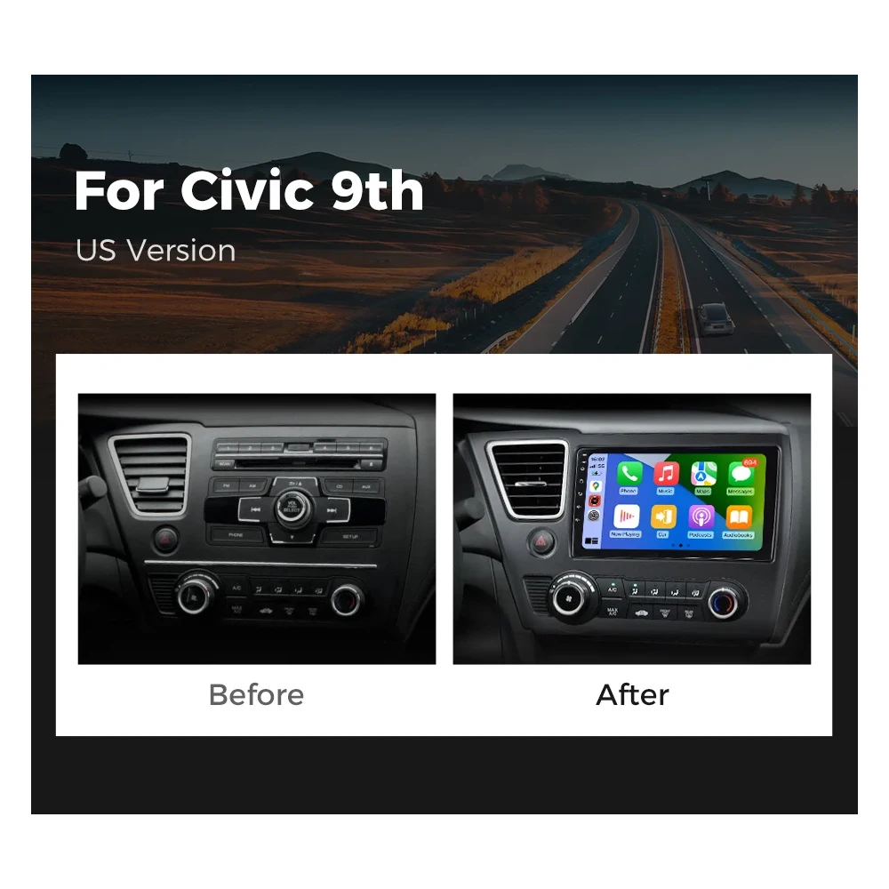 For Honda Civic 9 9th US Sender Coupe Android 14 Carplay Auto Car Radio Multimedia Video Player Navigation GPS No 2Din 2 Din DVD