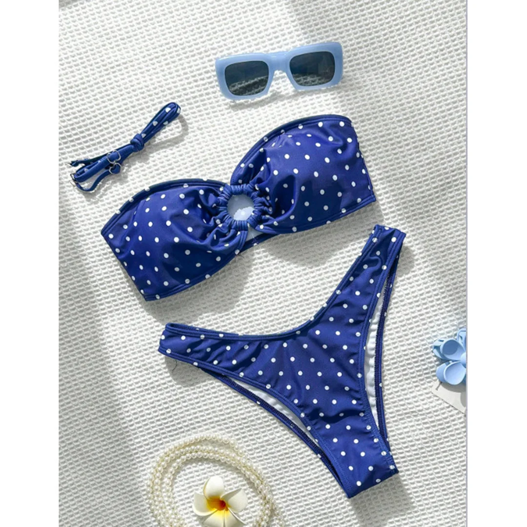 XS - L Polka Dot Bandeau Brasilianischer Bikini Damen Badeanzug Zweiteiliger Bikini Badeanzug Badebekleidung V7711 – Detail 11
