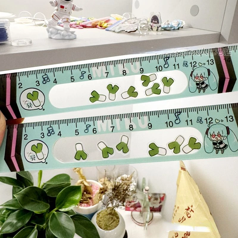 Hatsune Miku Kawaii cute anime cartoon green onion shaker ruler creative peripheral ruler 15cm cm student learning stationery