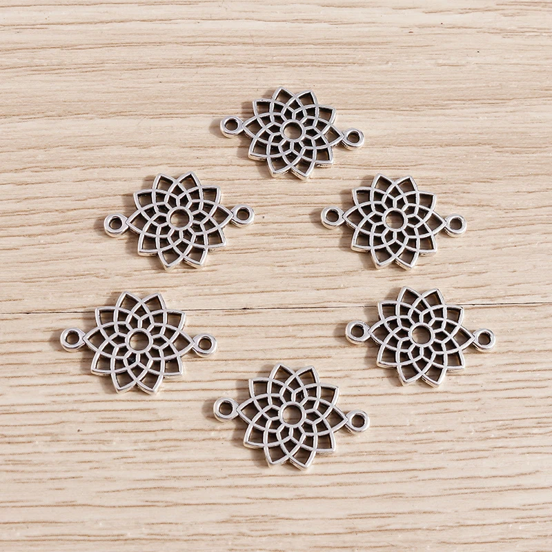 Tusember 40 Stück 14*20mm Metall Niedliche Hohle Lotus-Anhänger Verbinder für Schmuckherstellung Handgemachte DIY Halsketten Ohrringe Armbänder – Detail 5