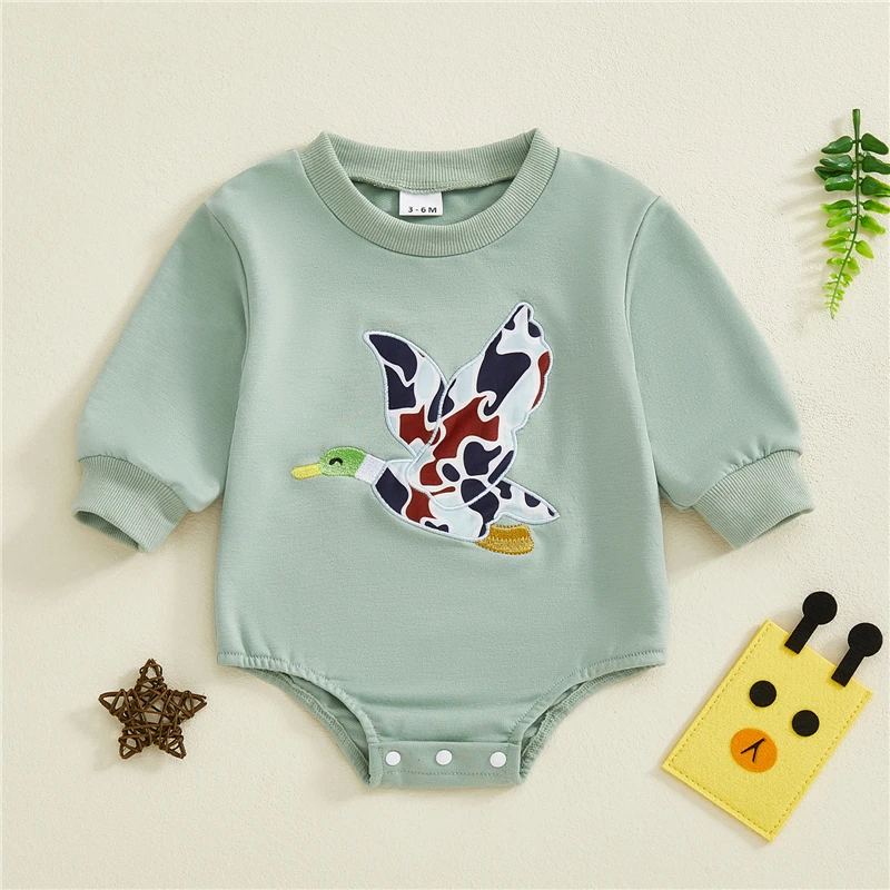 Infant Baby Boys Autumn Spring Sweatshirt Jumpsuit Long Sleeve O Neck Camouflage Duck Embroidery Romper Newborn Clothing