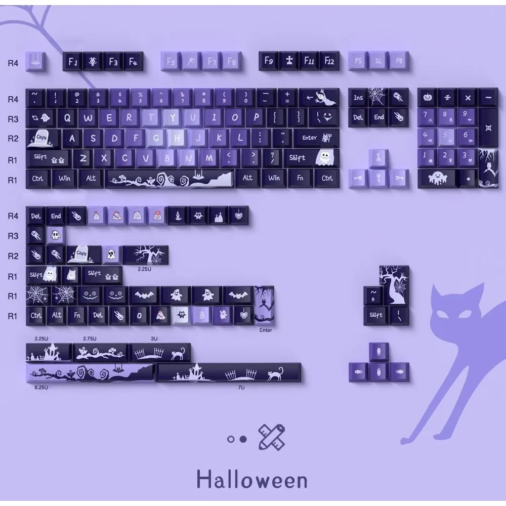 112/138/158Keys Purple Gradient Customized PBT Thermal Sublimation Mechanical Keyboard Cap Halloween Theme Anime Cartoon Keycap