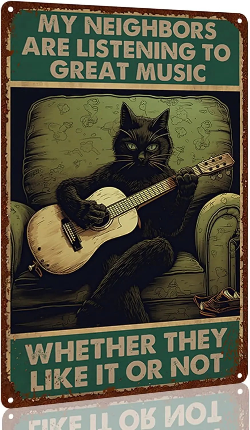 Tin Sign Vintage Black Cat Metal Tin Sign Funny Cat Wall Decor for Farmhouse Home Kitchen Office Bars Decor - My Neighbors are L