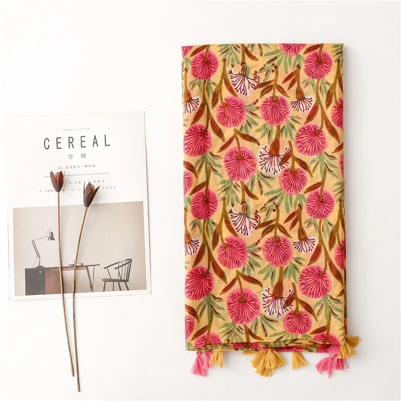 Women Ladies Long scarf with Flowers Print Scarf Fashion Wrap Elegant Women Shawl Winter Female Scarf Accessories