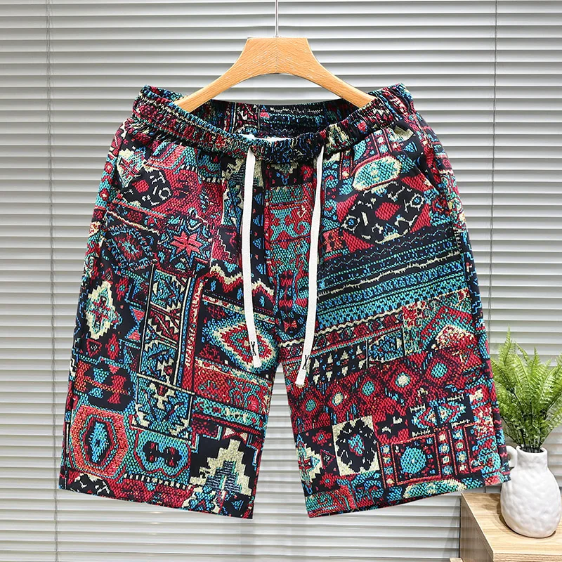 2024 New Men\'s Casual Beach Shorts Breathable Quick Dry Vintage Printed Bermuda Shorts Chinese-style shorts Streetwear